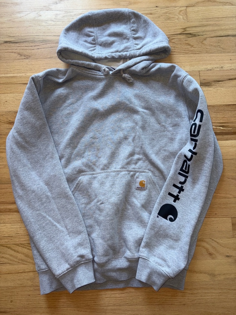 Carhartt Gray Hooded Sweatshirt with Logo Sleeve